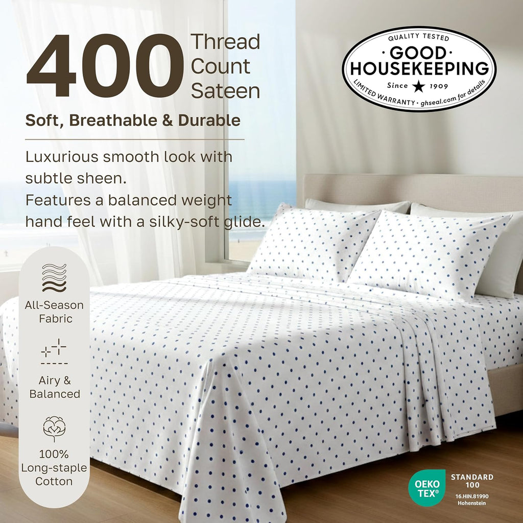 CaliforniaDesignDen California Design Den Soft 100% Cotton Full Sheet Set, 400 TC Good Housekeeping Award Winner, Smooth Sateen Finish with…