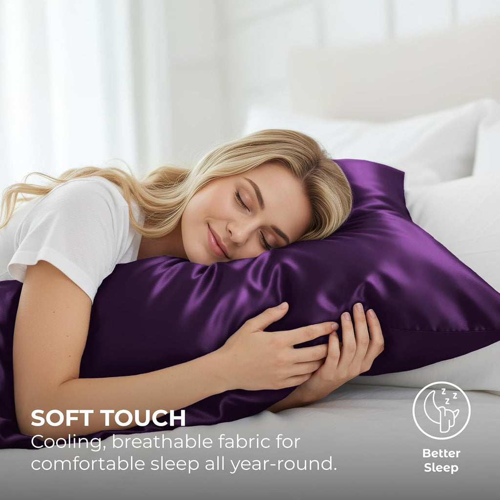 Pure Bedding Satin Pillowcase - Silky Pillow Cases for Hair and Skin - Satin Pillow Covers with Envelope Closure - Extra Soft Premium…
