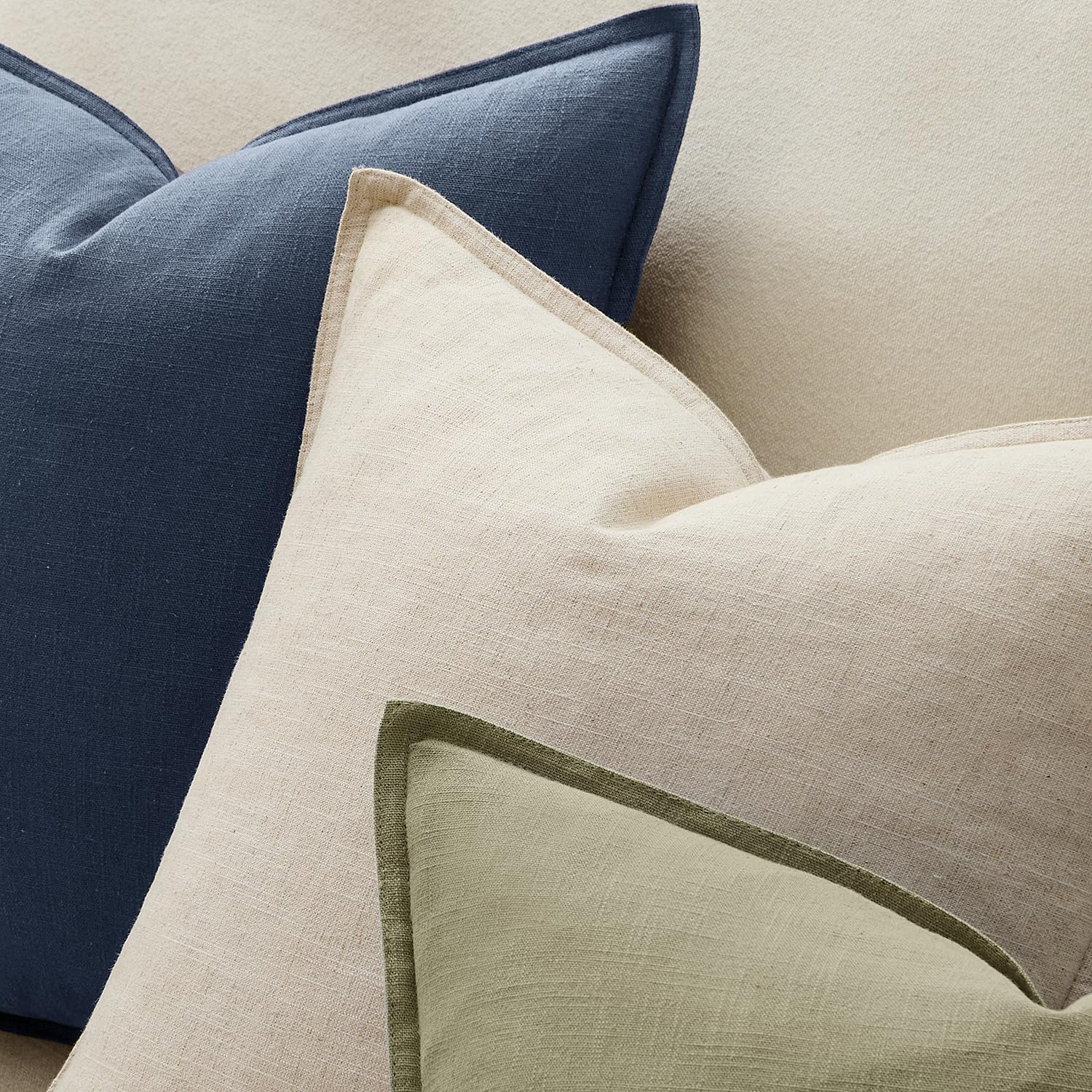 Anroduo Pack of 2 Decorative Linen Pillow Covers Navy Blue Euro Sham Neutral Farmhouse Boho SOID Cushion Case Soft Accent Pillowcase for Co…