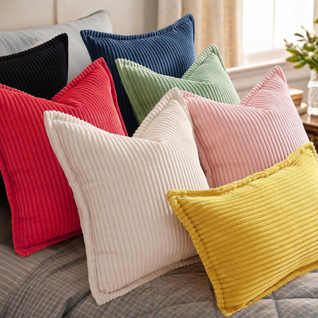 decorUhome Summer Corduroy Red Throw Pillow Covers 18x18 Set of 2 Decorative Soft Boho Farmhouse Couch Pillow Covers for Living Room Bed So…