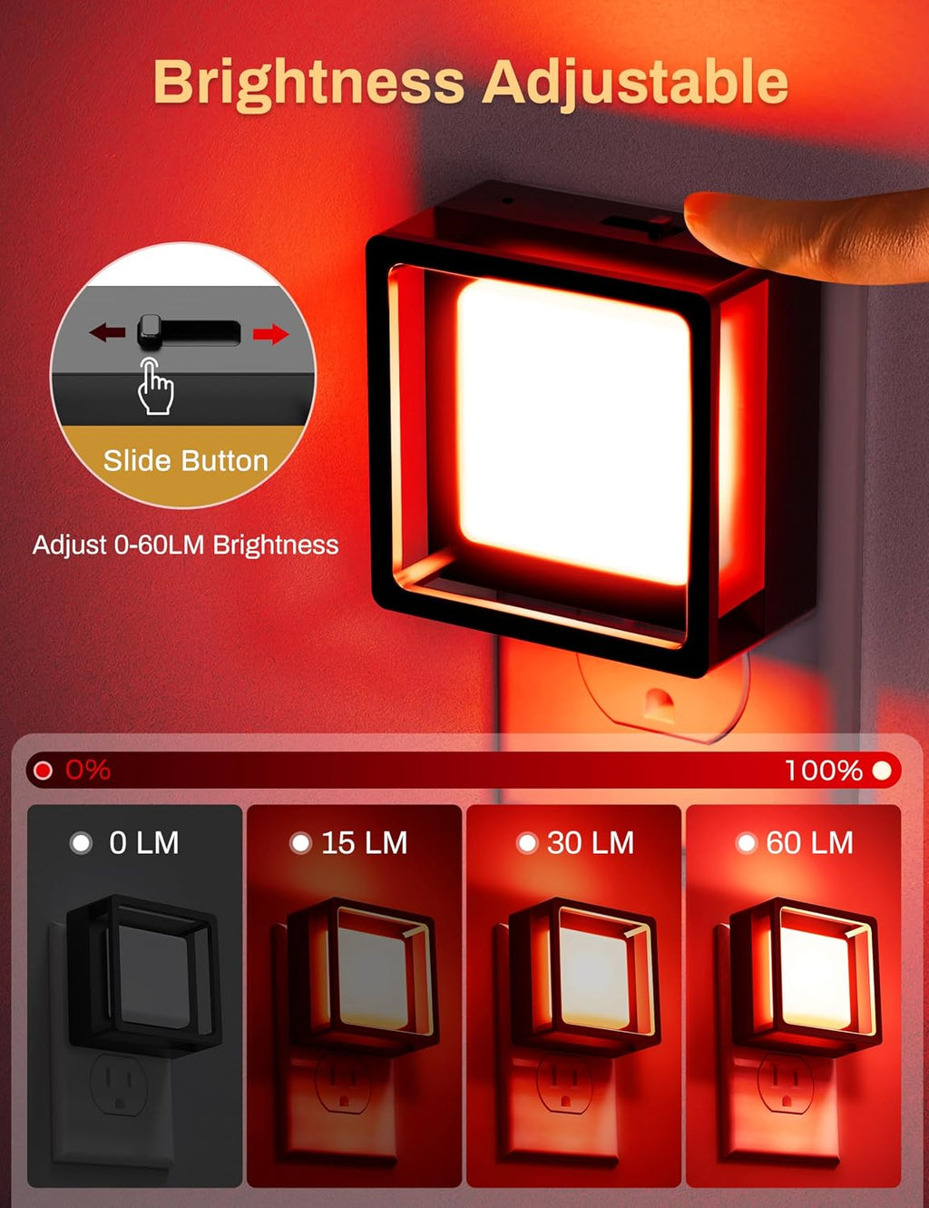 DORESshop Red Night Light [2 Pack], Night Lights Plug Into Wall, Night Light Dusk to Dawn Sensor, LED NightLight Adjustable Brightness…