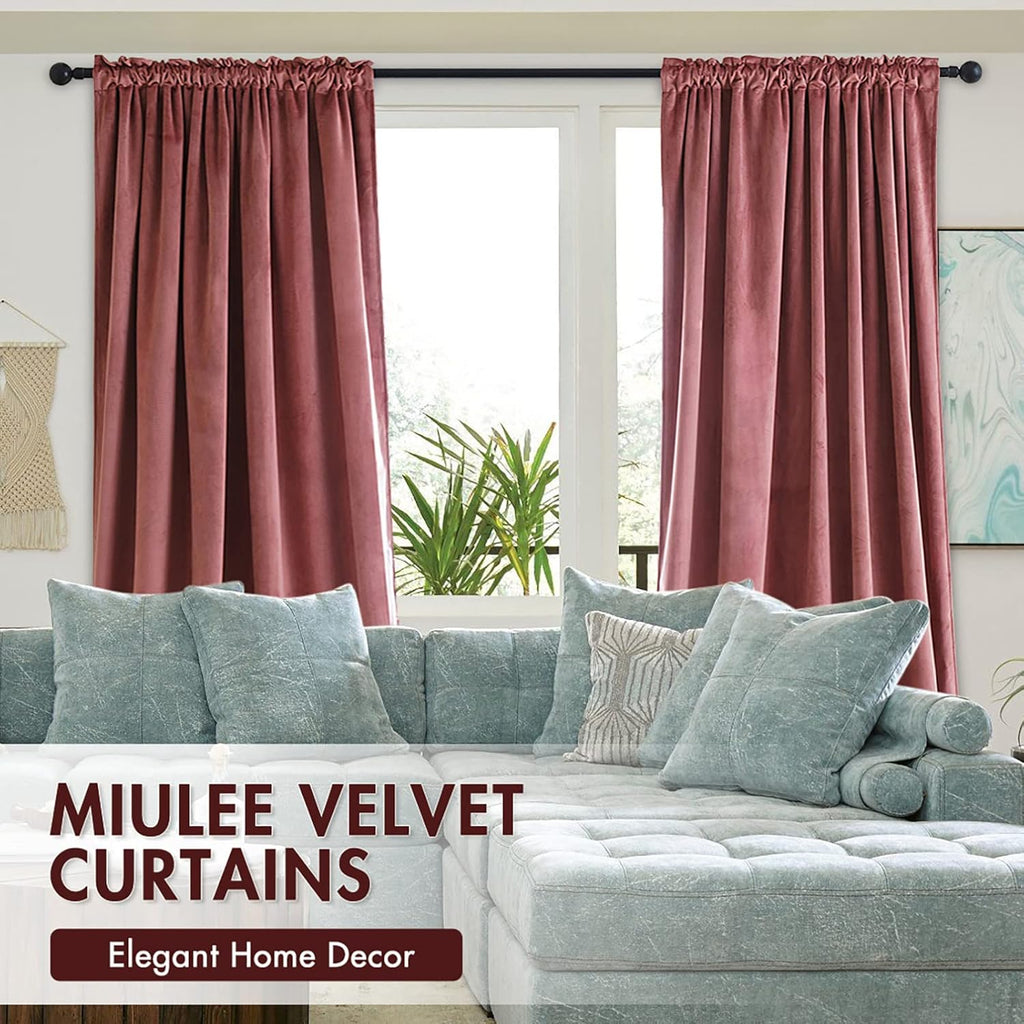 MIULEE Dusty Rose Pink Velvet Curtains 108 Inches Long Thermal Insulated Blackout Curtain Drapes for Bedroom Living Room Darkening Rod…