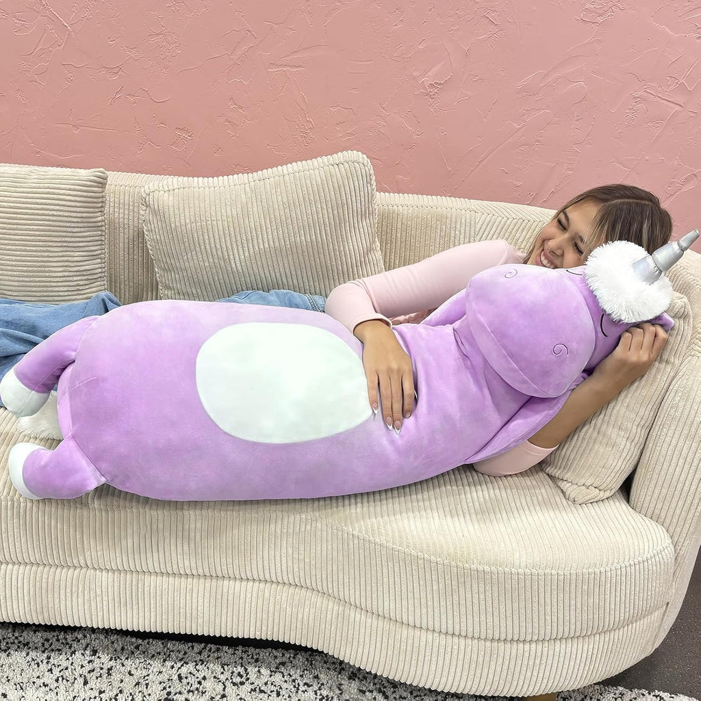 MorisMos Giant Plush Unicorn Body Pillow 4 Ft,51 in Long Purple Unicorn Stuffed Animal Body Pillow for Kid Girl Boy, Soft Big Hugging Toy…