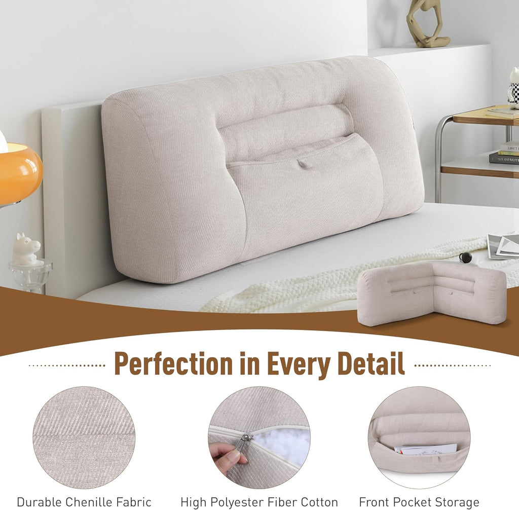 Reading Pillow for Couch, Bed Rest Back Pillow with Front Pocket, Comfortable Back Pillows for Sitting in Bed, Daybed, Living Room, Tatami