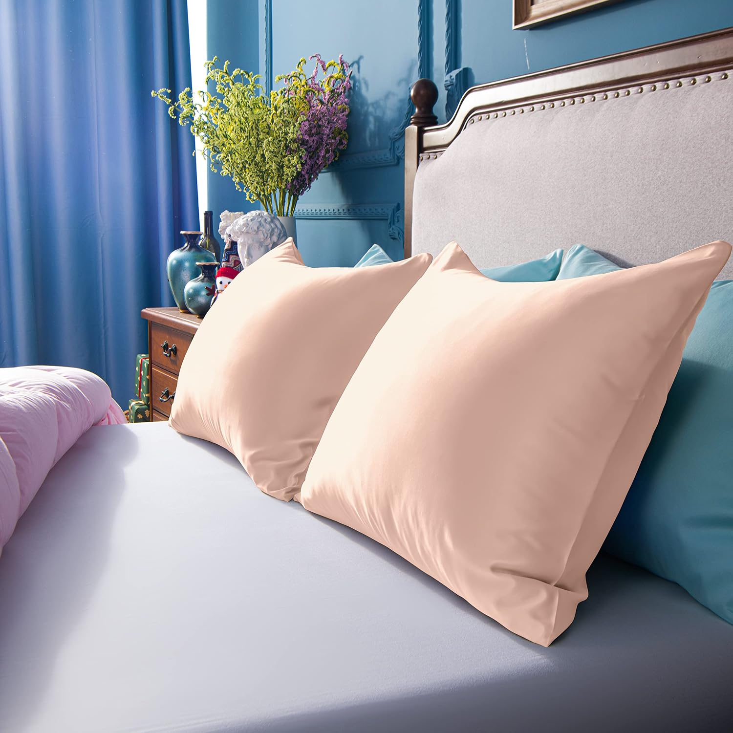 Ntbay Zippered Satin Pillow Cases for Hair and Skin, Luxury Queen Hidden Zipper Pillowcases Set of 2, 20x30 Inches, Pink 30 Inches Pink