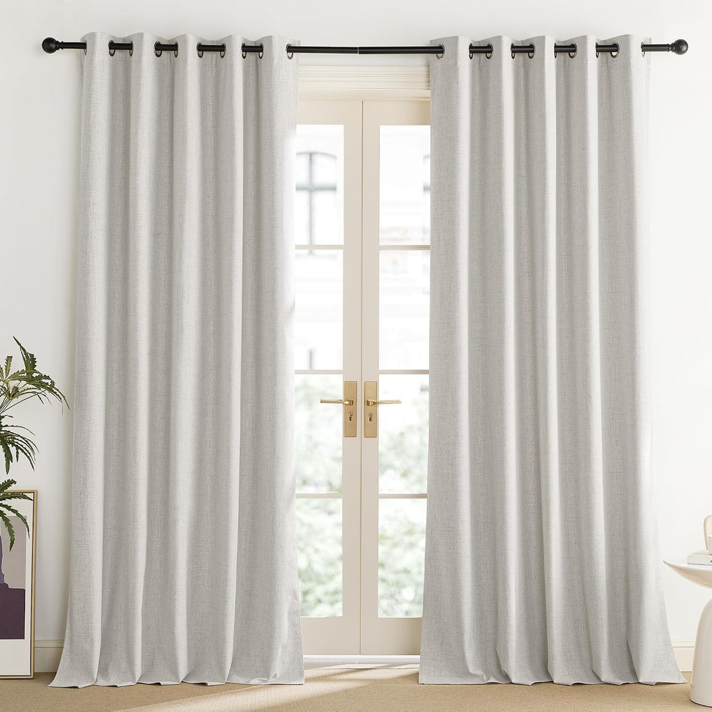 NICETOWN Snowbound Vintage Linen 100% Blackout Curtains for Living Room, Thermal Insulated Curtains 108“ Long, Noise Reducing Window…