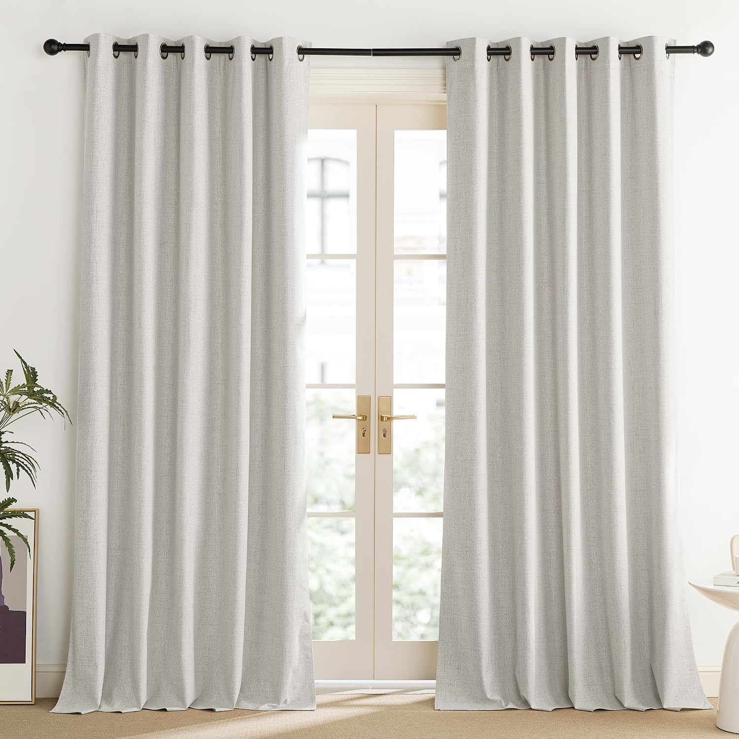 NICETOWN Snowbound Vintage Linen 100% Blackout Curtains for Living Room, Thermal Insulated Curtains 90" Long, Noise Reducing Window…