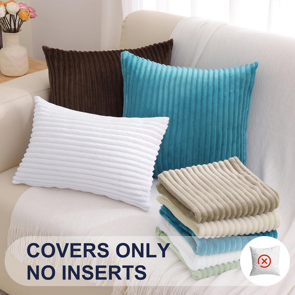 SimmoreHomeDecor Simmore Decorative Throw Pillow Covers 22x22 Set of 2, Soft Natural Plush Flannel Double-Sided Fluffy Couch Euro Sham Pill…