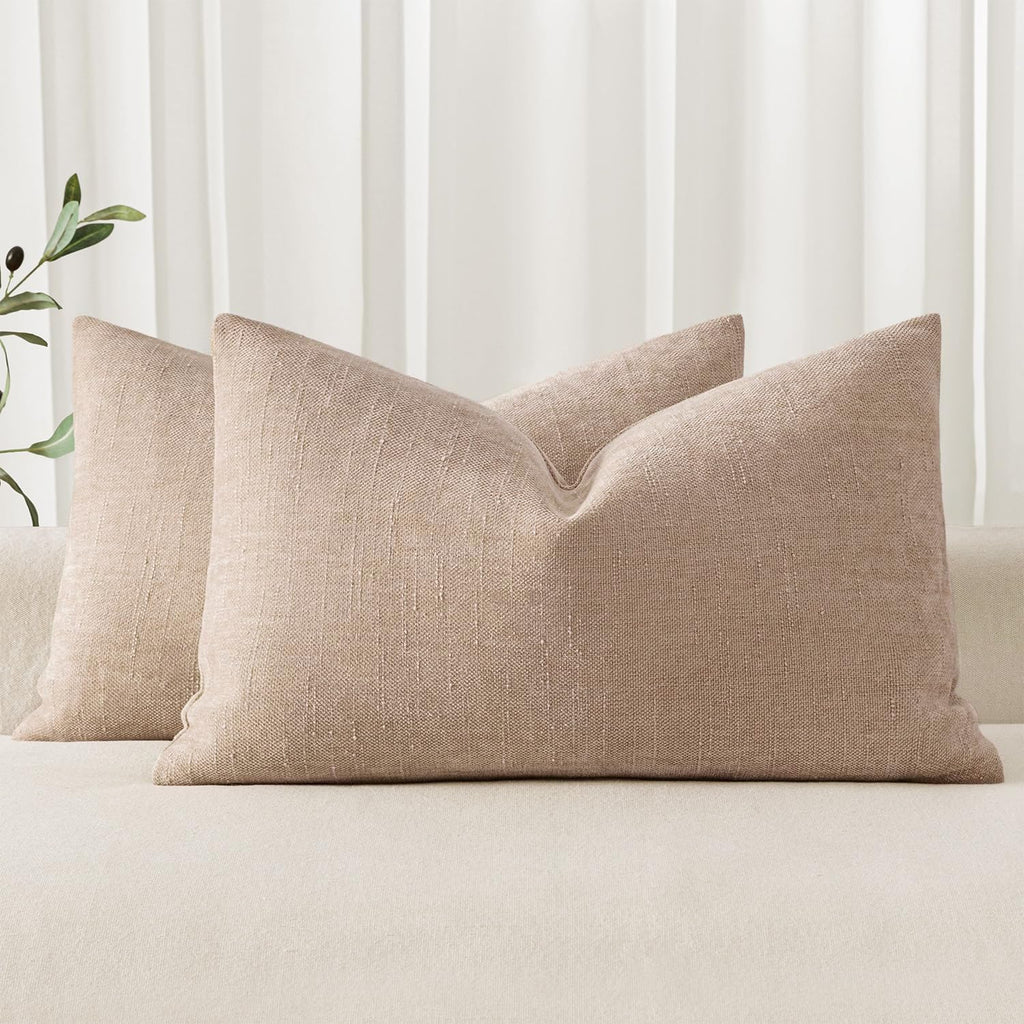 MIULEE Textured Pillow Covers 20x12 Inch Pack of 2, Irish Cream Soft Thick Solid Lumbar Decorative Chenille Throw Pillows Neutral…