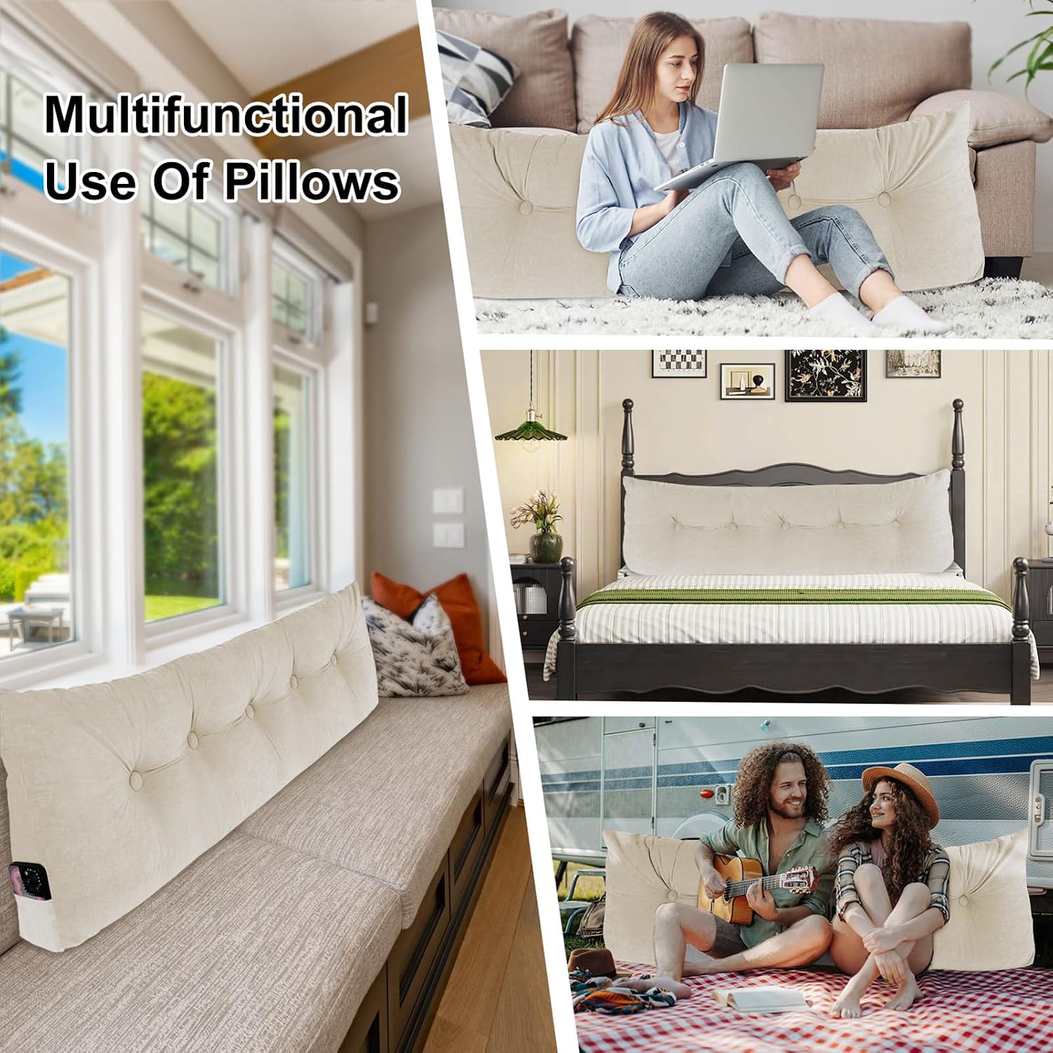 Dizaolive Headboard Pillow Twin, Triangular Bed Wedge Backrest Reading Pillow Cushion for Dorm Sofa Day Bed 8 inches cotton
