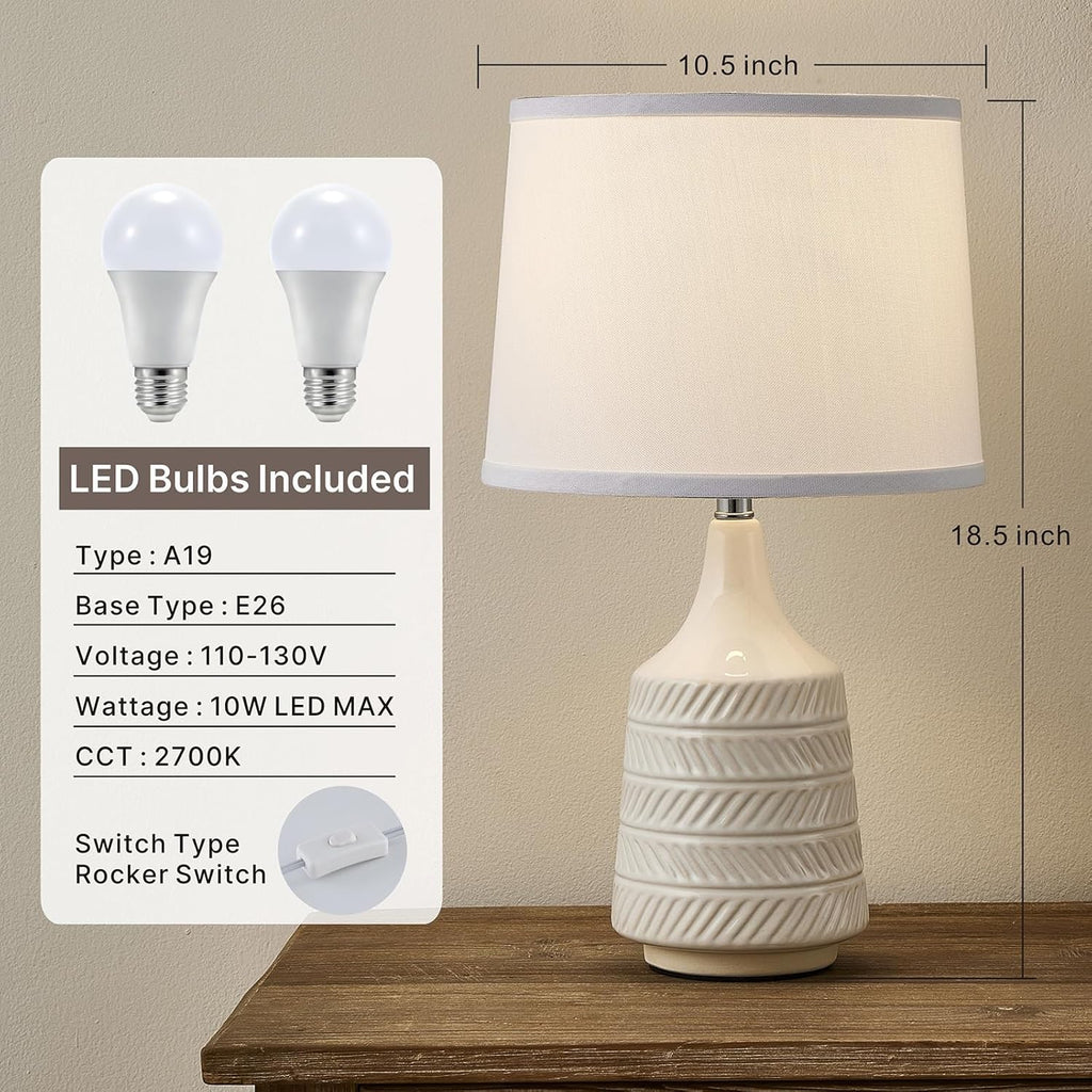 White Ceramic Table Lamps Set of 2, 18.5" Modern Bedside Lamps for Night Stands, Decor Classic Small Lamps for Living Room End Tables…