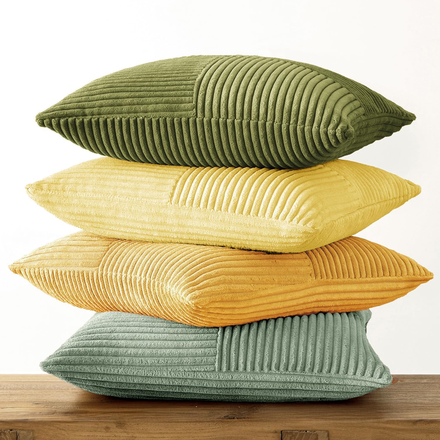 Miulee Boho Farmhouse Spring Decorative Throw Pillow Covers 20x20 Inch 4 Packs Soft Vintage Pillow Cases Modern Corduroy Patchwork Cushion…