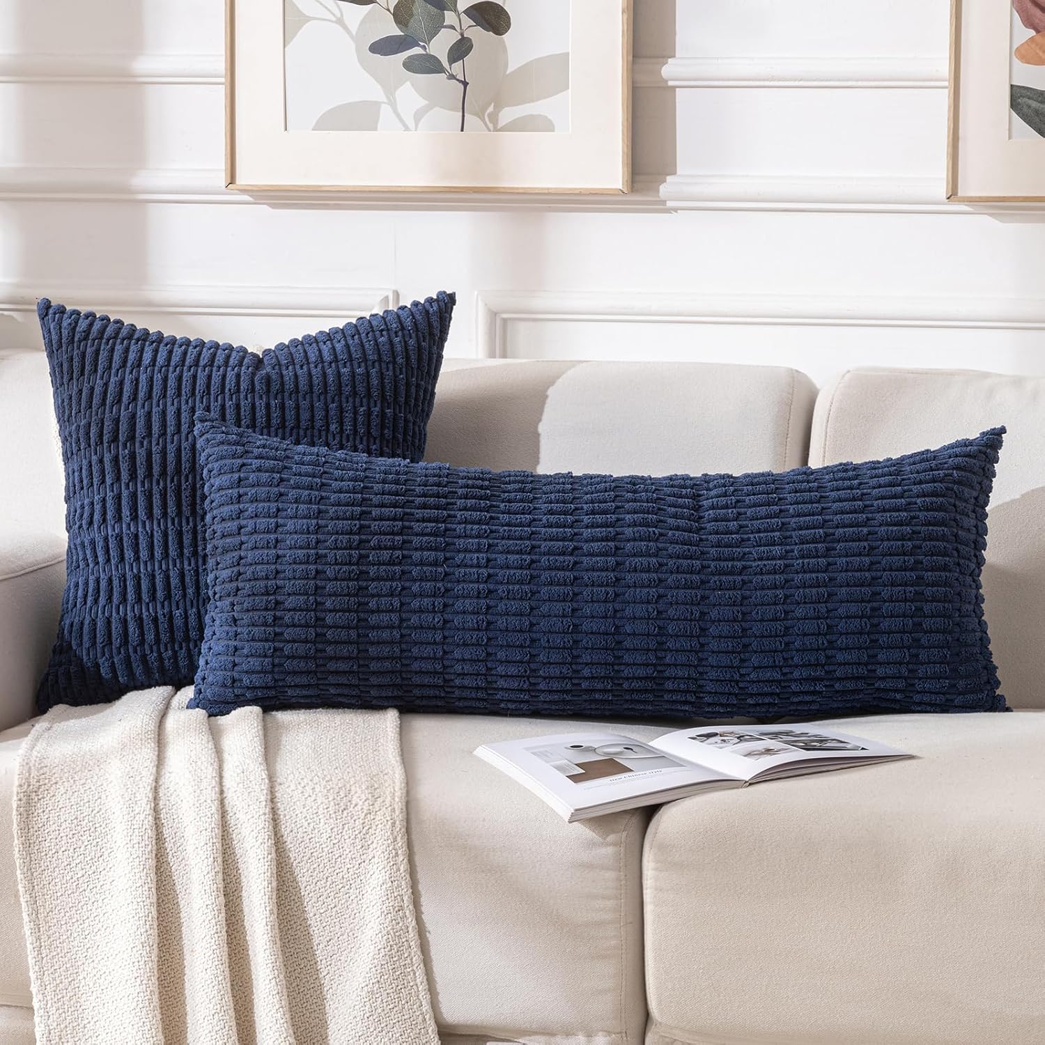Fancy Homi Decorative Throw Pillow Covers for Bed Couch Bedroom Bench, Soft Corduroy Solid Pillow Case, Rustic Farmhouse Boho Room…