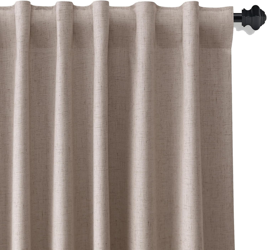 Guken Taupe Linen 100% Blackout Curtains for Bedroom 102 Inch Length 2 Panels Set Elegant Light Blocking Black Out Thermal Insulated Soundp…