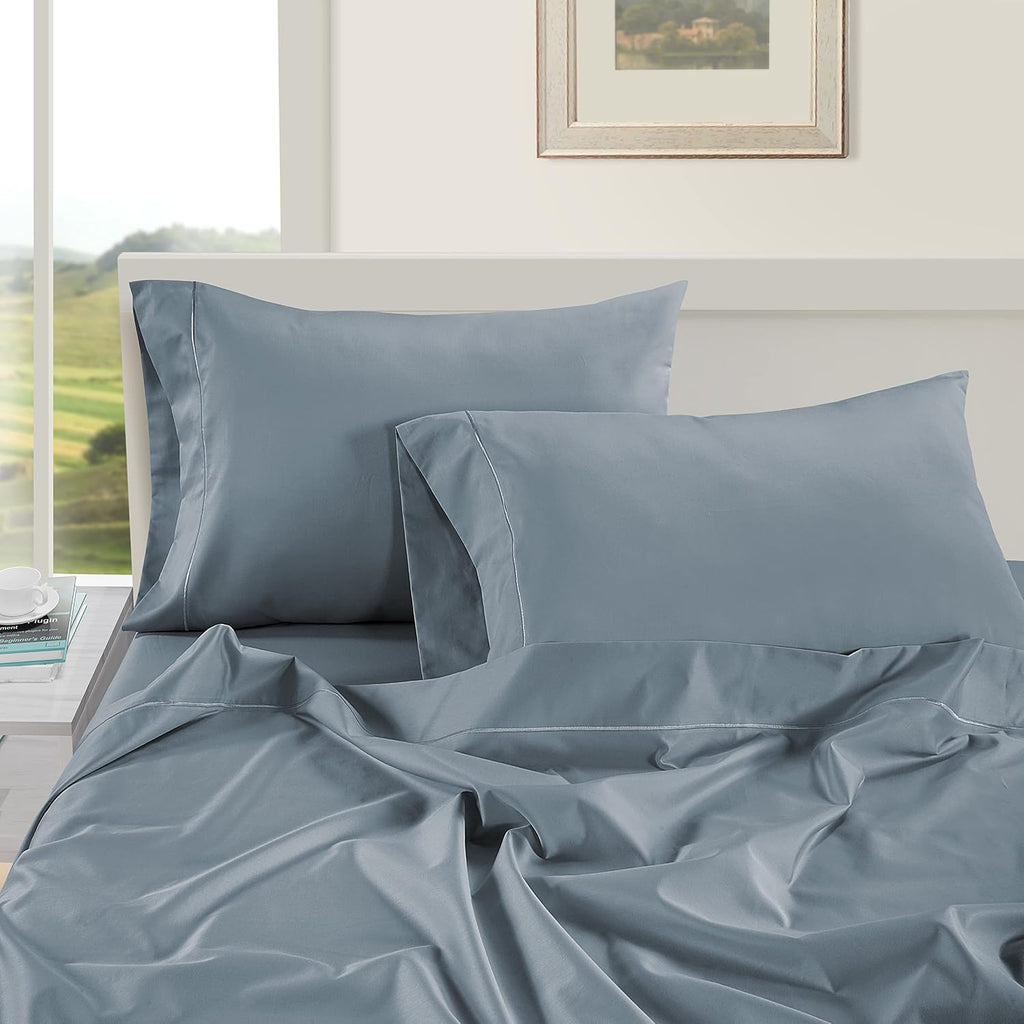 LaneLinen LANE LINEN Pillow Case Covers King Set of 2 100% Egyptian Cotton Sateen Soft Cool & Smooth Cases - French Blue Cotton Blue