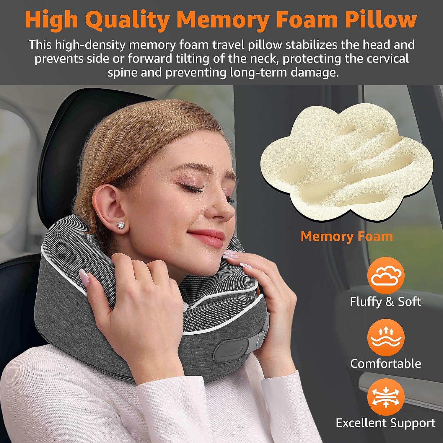 Travel Pillows for Airplanes Ergonomic Memory Foam Neck Pillow for Travel - 360° Head & Neck Support for Sleeping on Flights, Cars…