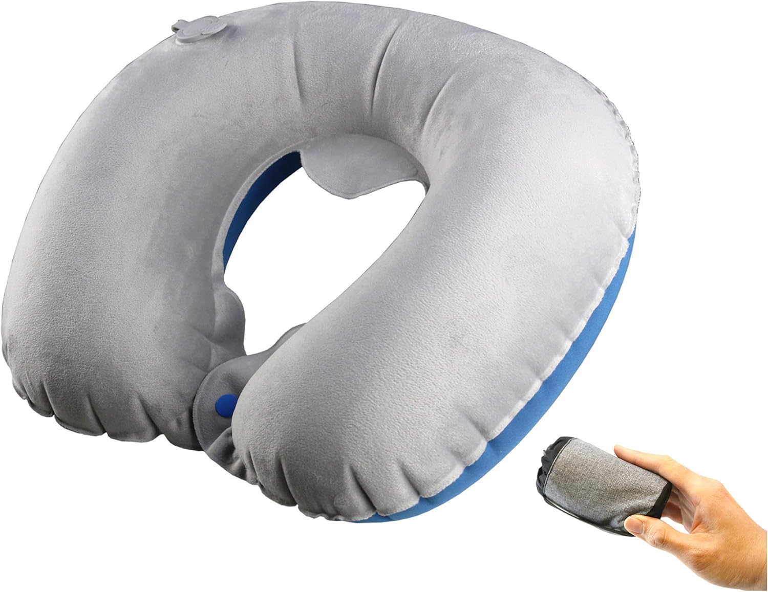TREKOLOGY Inflatable Neck Pillow for Travel – Compact Ultralight Air Pillow with Button Inflation & Quick Deflate – Dual-Fabric Neck…