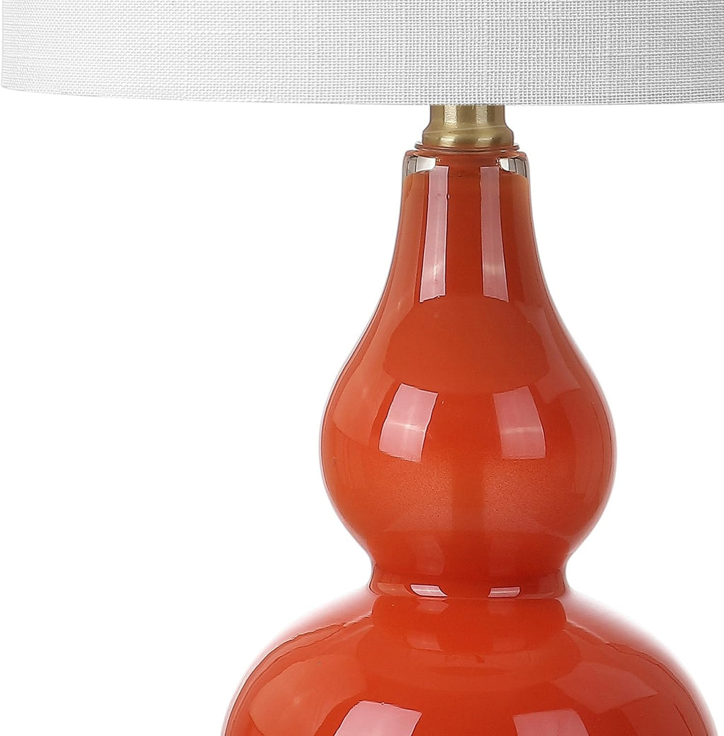 JONATHAN Y 20.5" Sunset Orange Glass Table Lamp, Modern Gourd Bedside Nightstand Lamp for Bedroom, Living Room, White Linen Shade, LED…