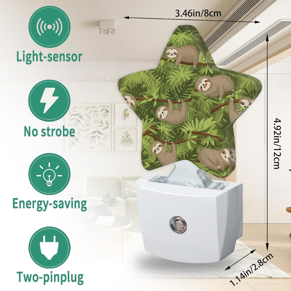 Star Night Light with Dusk to Dawn Sensor, Sloth Plug in Night Light for Kids Bedroom Nursery, Soft Warm Glow Lamp for Hallway Bathroom…