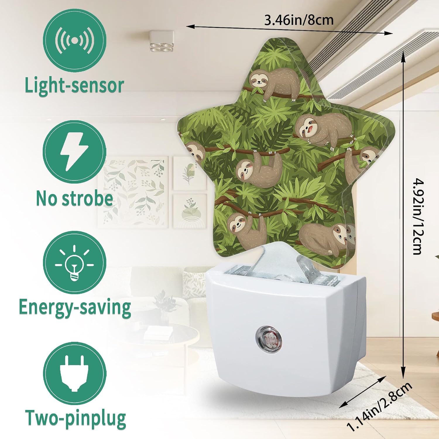 Star Night Light with Dusk to Dawn Sensor, Sloth Plug in Night Light for Kids Bedroom Nursery, Soft Warm Glow Lamp for Hallway Bathroom…