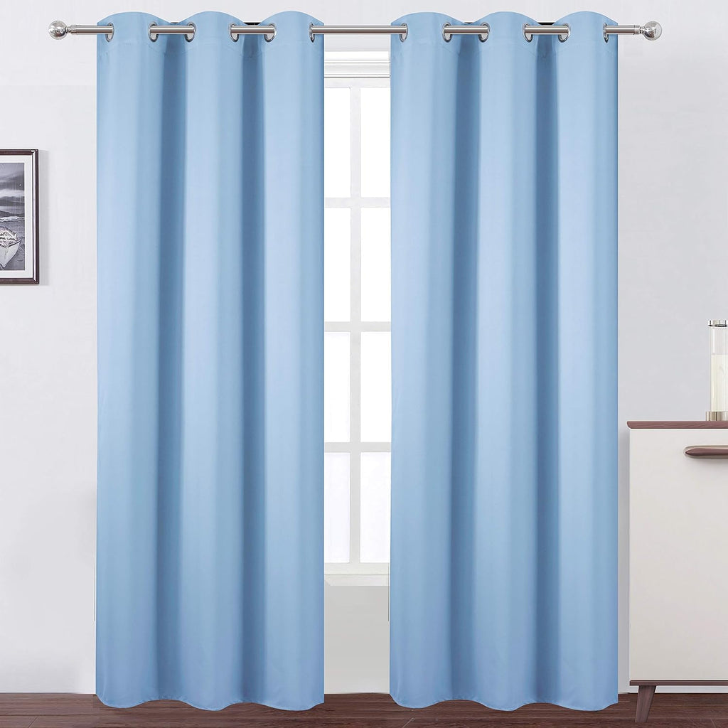 Lemomo Sky Blue Thermal Blackout Curtains/42 x 95 Inch/Set of 2 Panels Room Darkening Curtains for Bedroom 95 Inch Blue