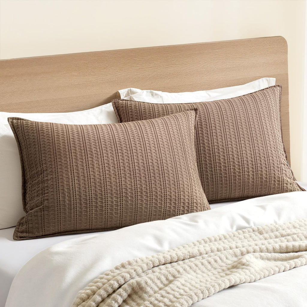 100% Cotton Waffle Pillow Shams Standard Size, 2 Pack 20x26 Decorative Pillow Covers for Bed Couch Sofa, Neutral Weave Cushion Cases…