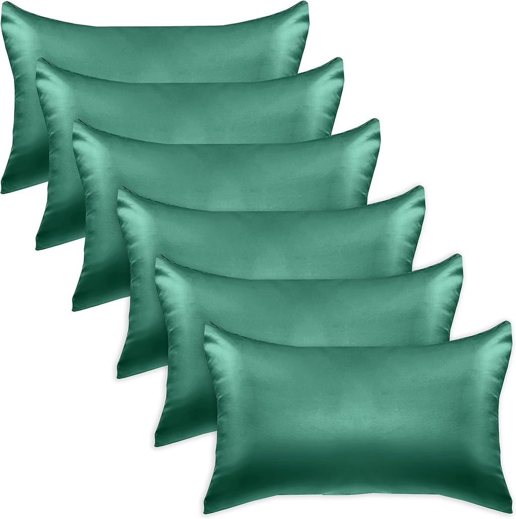 Elegantcomfort Elegant Comfort 6-Pack Hunter Green Satin Pillowcase Set with Hidden Zipper Closure, Silky Smooth for Hair and fabric…