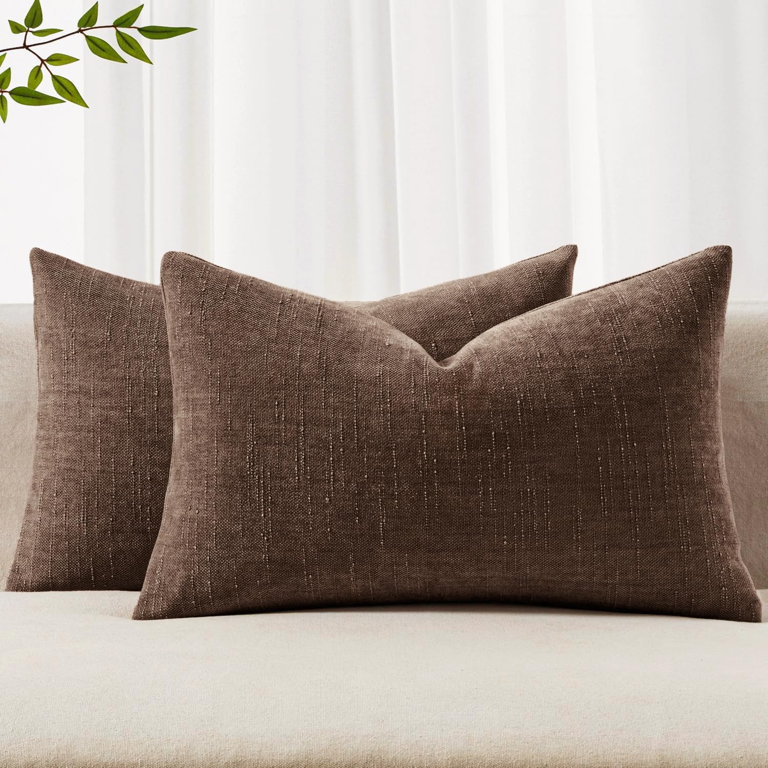 MIULEE Pack of 2 Decorative Throw Pillow Covers Soft Chenille Lumbar Accent Throw Pillows Solid Textured Cushion Covers for Couch Sofa…