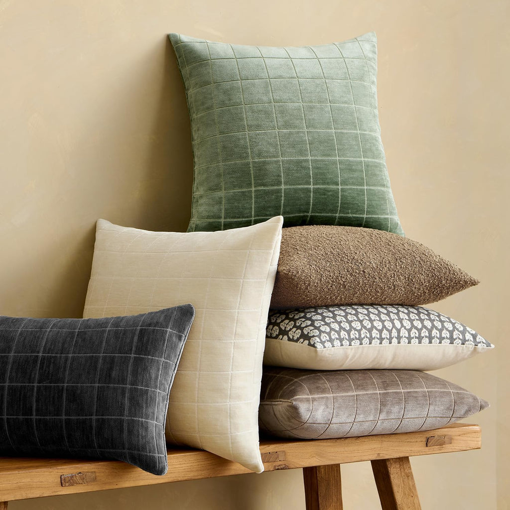 Miulee Decorative Chenille Check Throw Pillow Covers Vintage Plaid Couch Pillows 18x18 Inch Set of 2 Neutral Boho Farmhouse Cushion Covers…