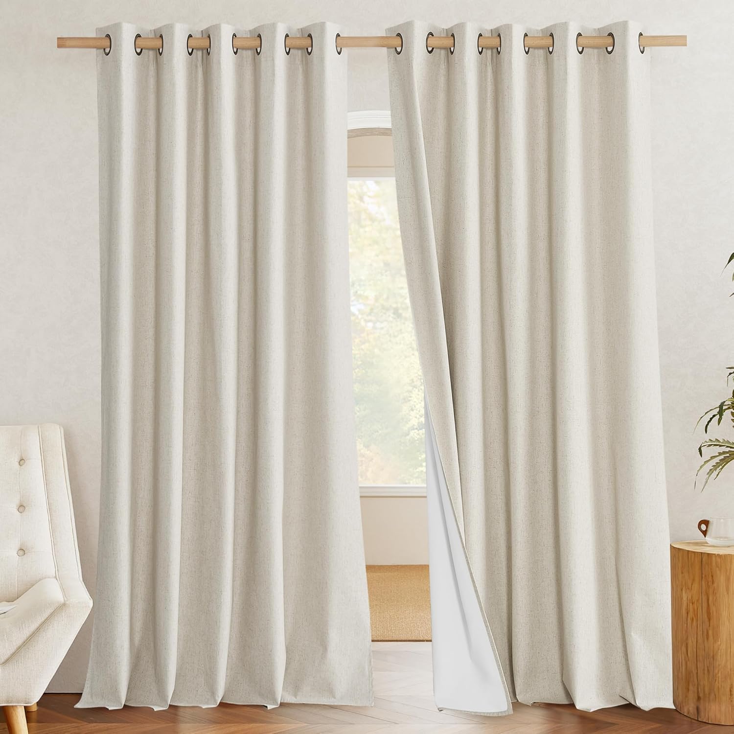 NICETOWN 100% Blackout Natural Linen Curtains 95 inches Length for Dining Room, 2 Panels Set, 62" Wide, Farmhouse Style Room Cooling…