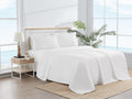 Scout 100% Cotton 200 Thread Count Percale Pick Stitch White/Seafoam 4-Piece Full Sheet Set, Solid Themed, Adult Bedding, Oeko-TEX Certifie…