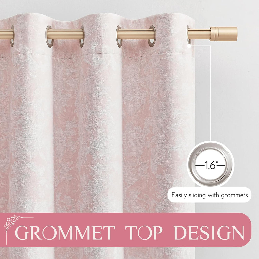 Beauoop Pink Floral Jacquard Blackout Curtains 84 Inches Long 2 Panels for Bedroom Living Room Chenille Flower Room Darkening Thermal…