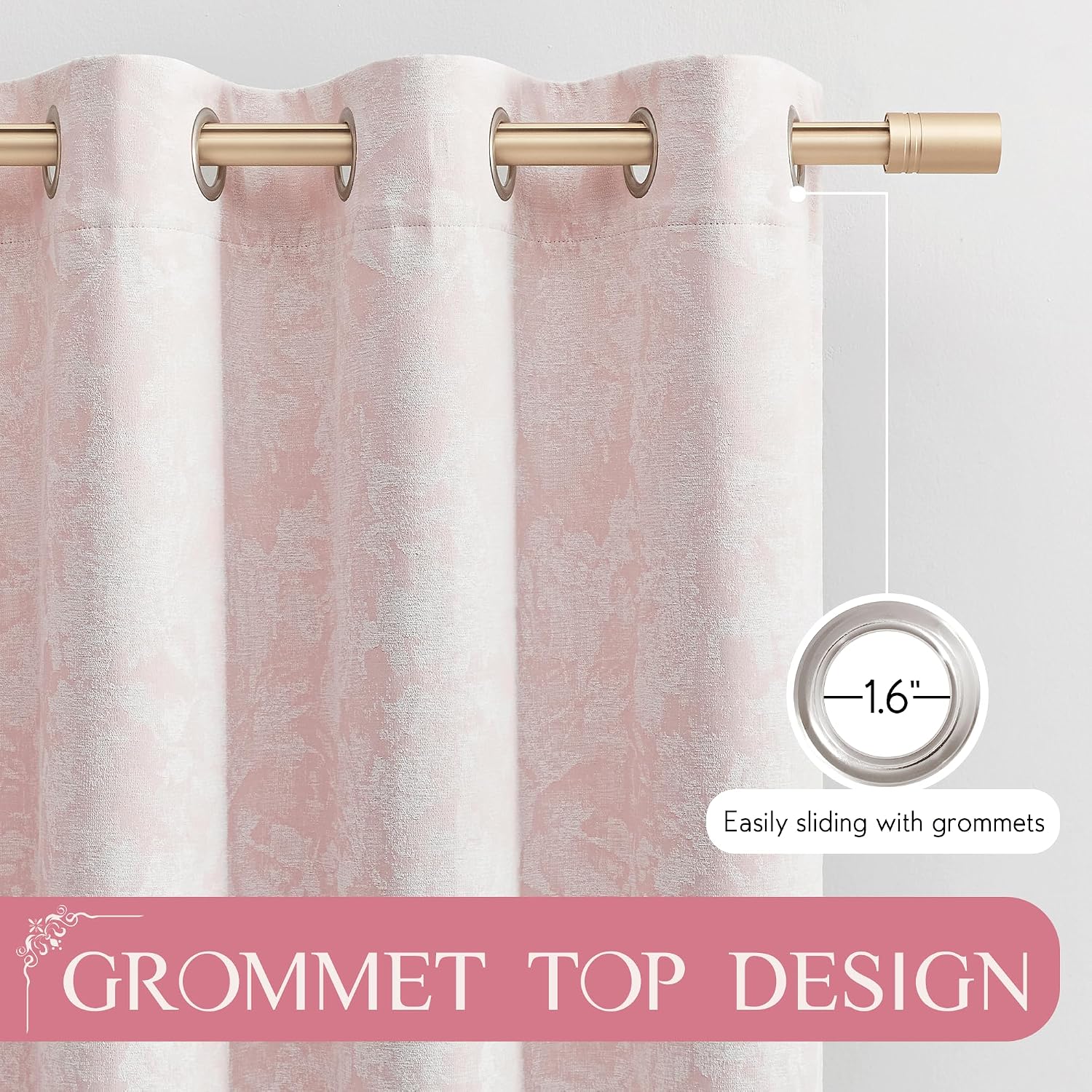 Beauoop Pink Floral Jacquard Blackout Curtains 120 Inches Long 2 Panels for Bedroom Living Room Chenille Flower Room Darkening Thermal…