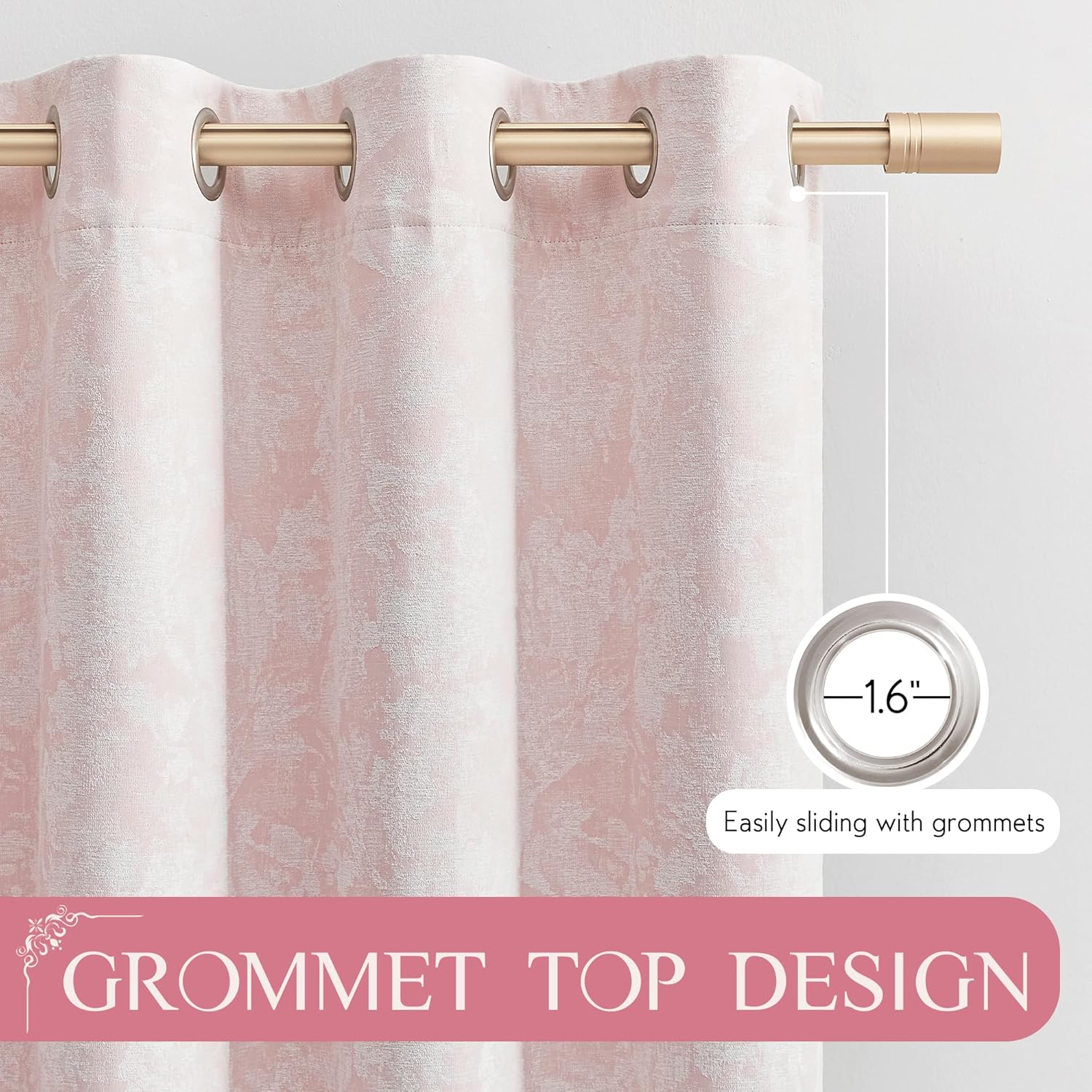 Beauoop Pink Floral Jacquard Blackout Curtains 108 Inches Long 2 Panels for Bedroom Living Room Chenille Flower Room Darkening Thermal…