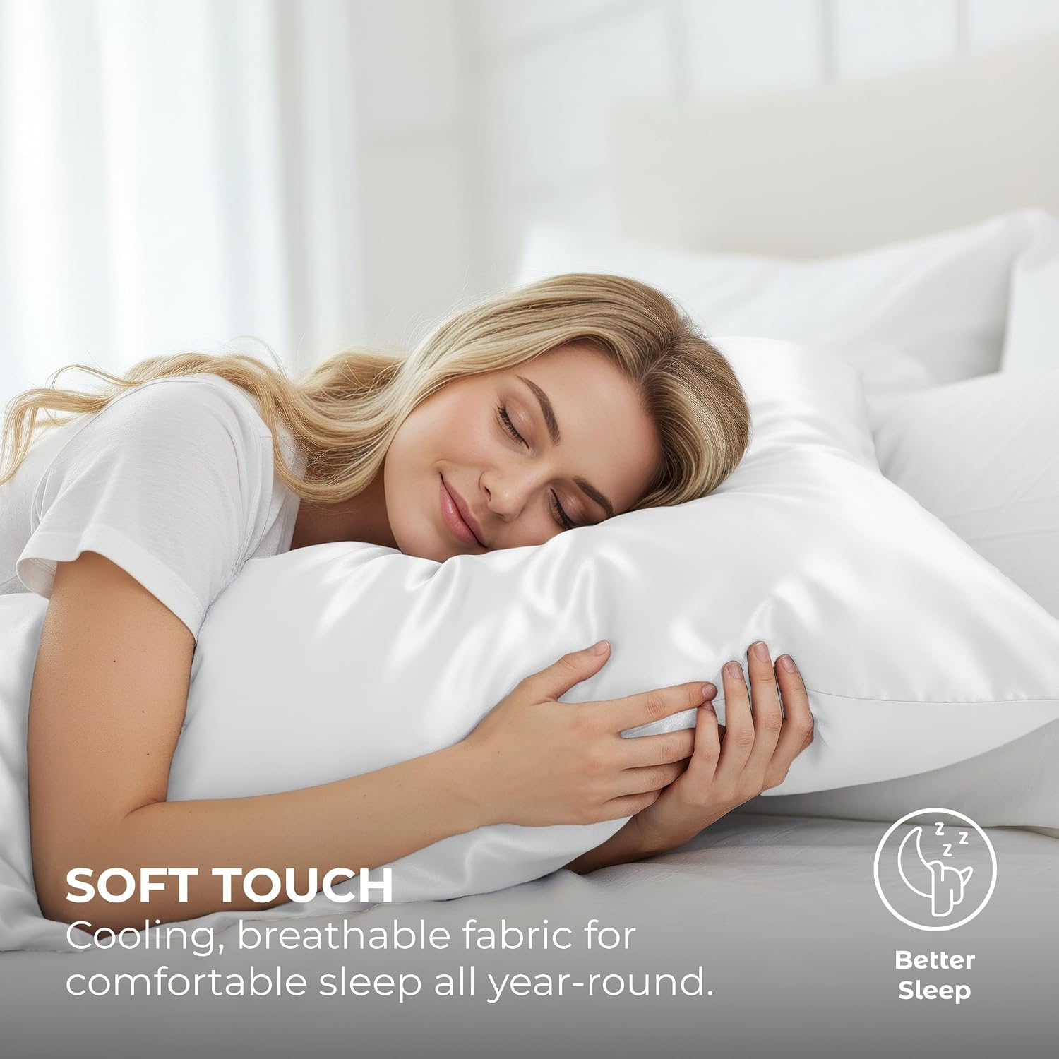 PureBedding Satin Pillowcase 2 Pack - Queen Size (20"x30", White) - Silky Pillow Cases for Hair and Skin - Satin Pillow Covers with Envelop…