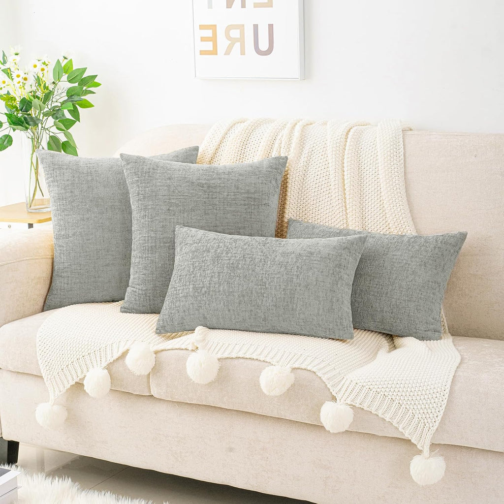Hwy50 HWY 50 Gray Couch Pillow Covers 18x18 Inch Pack of 2, Soft Chenille Decorative Throw Pillow Cases Farmhouse for Sofa Living Room Bed…