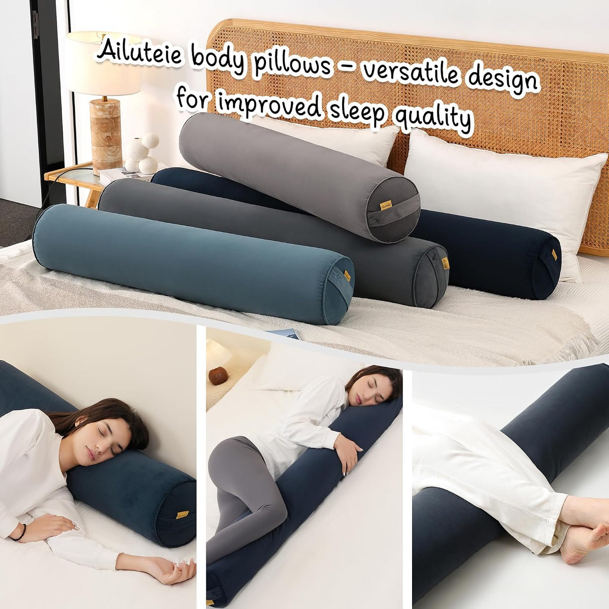 Body Pillow for Adults, Long Round Pillow, Big Cylindrical Pillow, Large Full Bolster Pillows for Side Sleepers (Teal Blue, 39.37"*7.87")