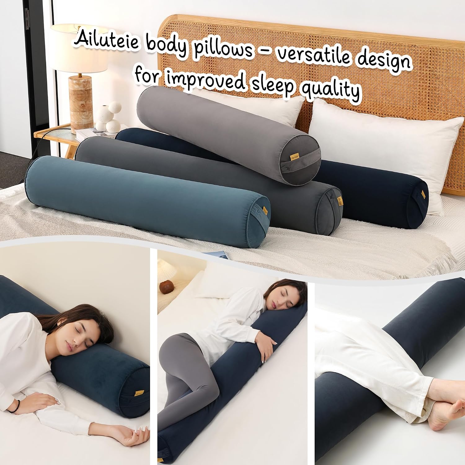 Body Pillow for Adults, Long Round Pillow, Big Cylindrical Pillow, Large Full Bolster Pillows for Side Sleepers (Teal Blue, 47.24"*7.87")