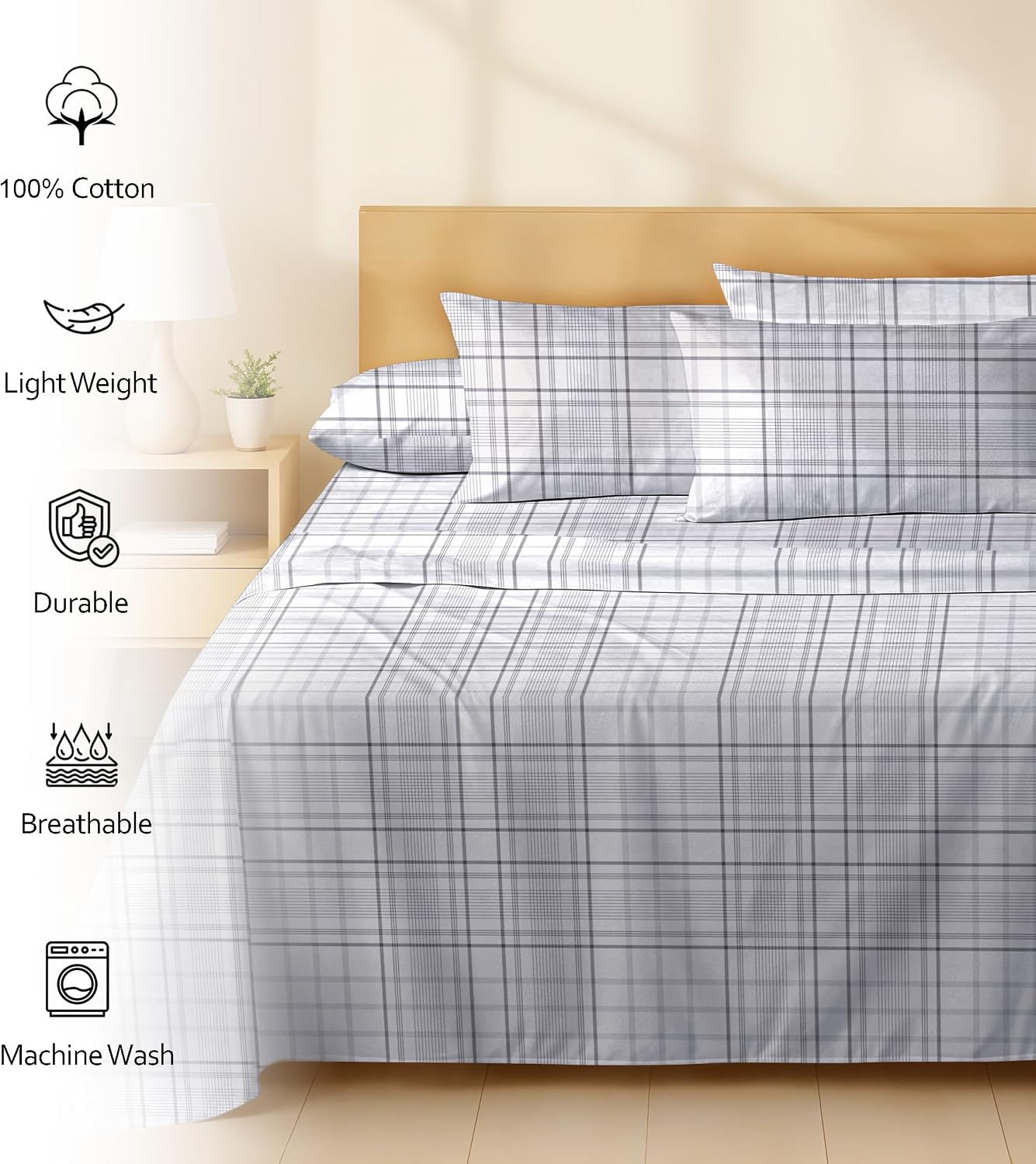 Ruvanti 100% Cotton Percale Sheets California King Size 6 Piece Set, Cooling Bed Sheets for Hot Sleepers, Deep Pocket 14”, Breathable Light…