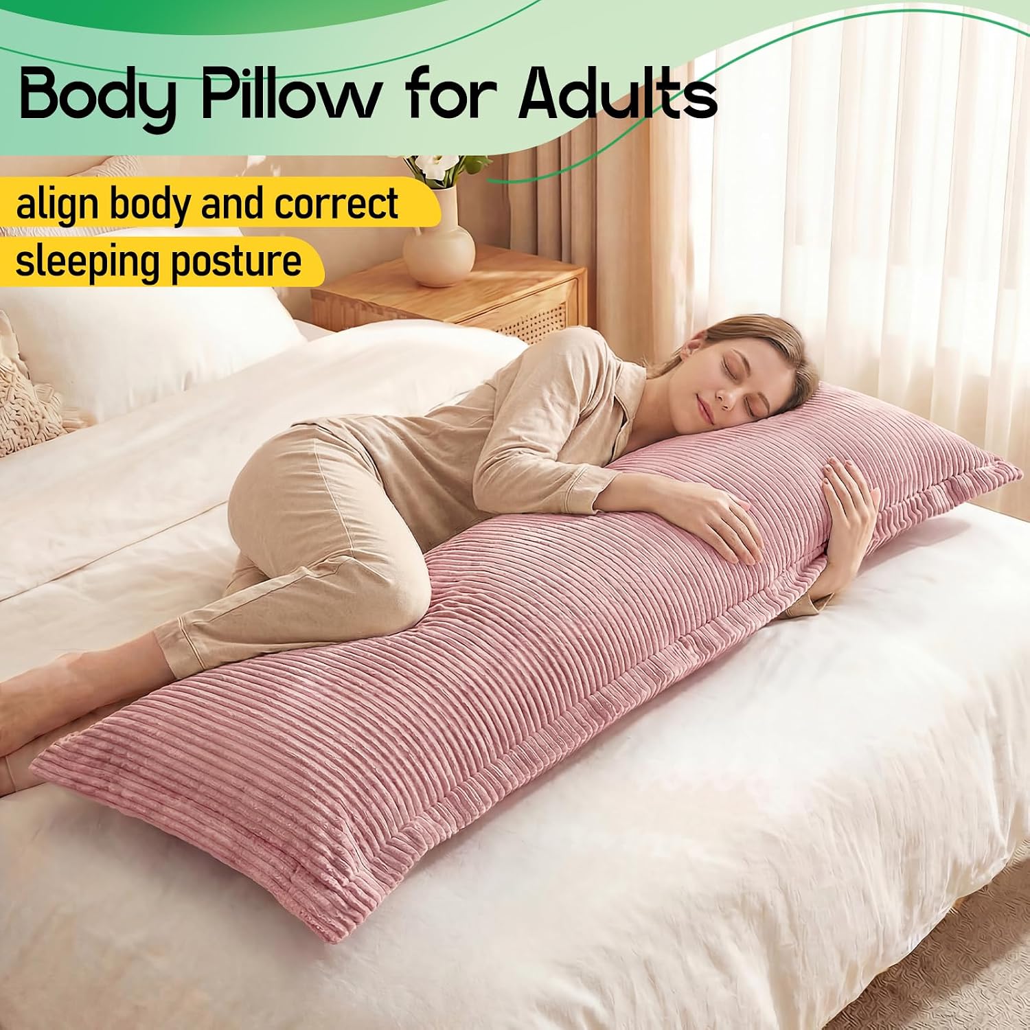 1 MIDDLE ONE Body Pillow, Memory Foam Body Pillows for Adults Sleeping, Long Pillow for Bed, Large Full Body Pillow for Side Sleeper with…
