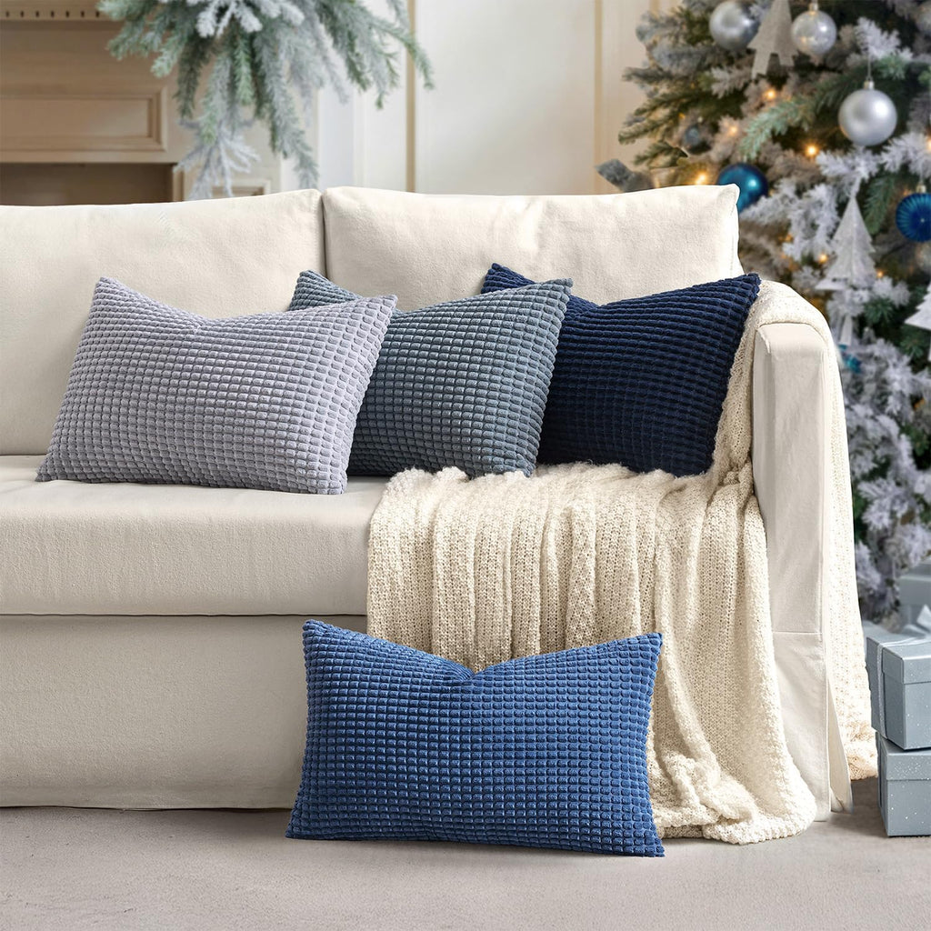 Miulee Blue Decorative Lumbar Pillow Covers 12x20 Inch Set of 4 Boho Western Farmhouse Home Decor Couch Throw Pillows Summer Coastal Cordur…