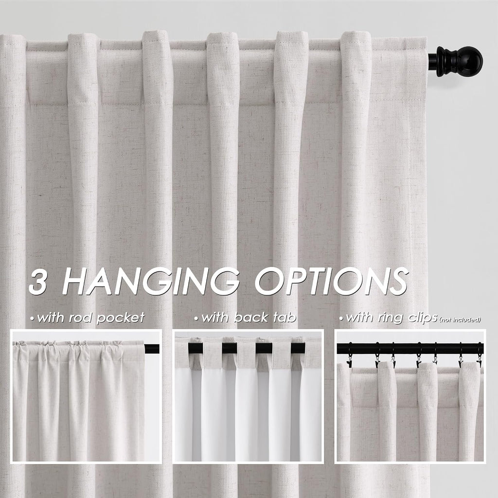 Nanspring Champagne 100% Blackout Linen Curtains 96 Inches Long for Bedroom Back Tab Thermal Insulated Modern Farmhouse Decor Black Out Cur…