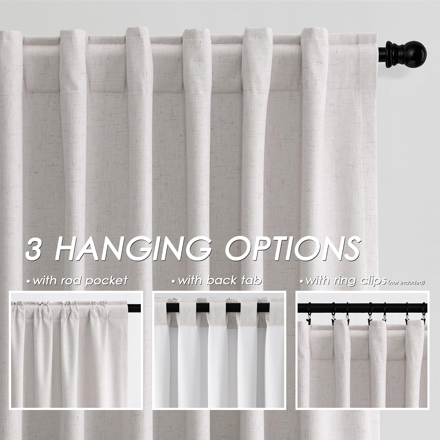 Nanspring Champagne 100% Blackout Linen Curtains 96 Inches Long for Bedroom Back Tab Thermal Insulated Modern Farmhouse Decor Black Out Cur…