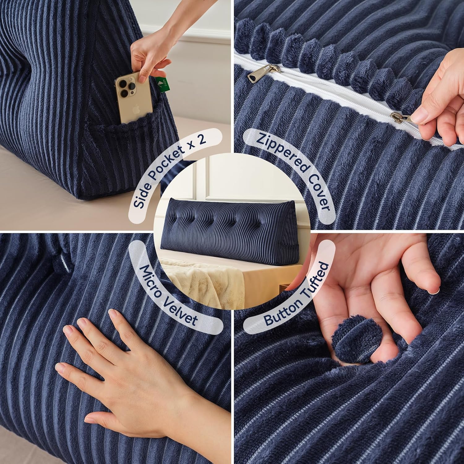 Z-Hom Large Headboard Pillow King, NO ROLL Pillow, Wedge Pillow Headboard for Sitting Up in Bed, Backrest Support Triangular Cushion for Re…