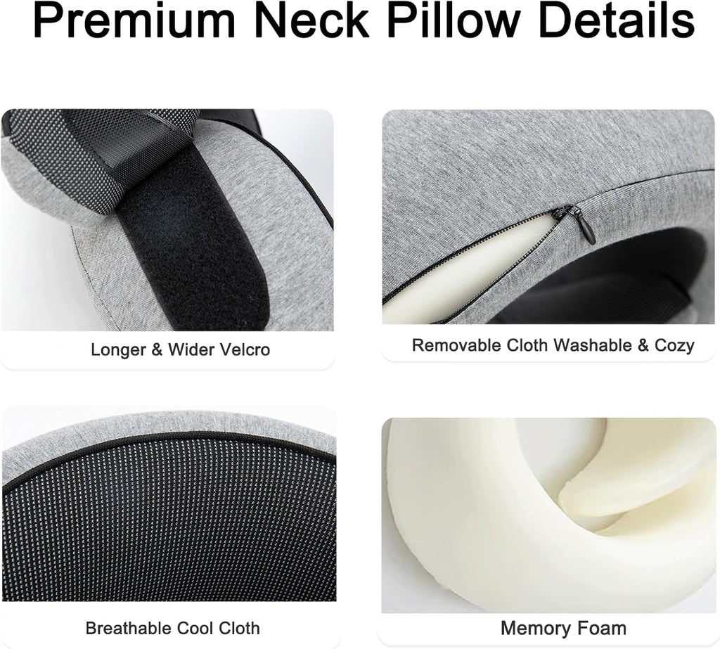 Neck Pillow for Traveling, Travel Neck Pillow for Airplanes, 100% Pure Memory Foam, 360° Support Stowable Pillows for Sleeping…