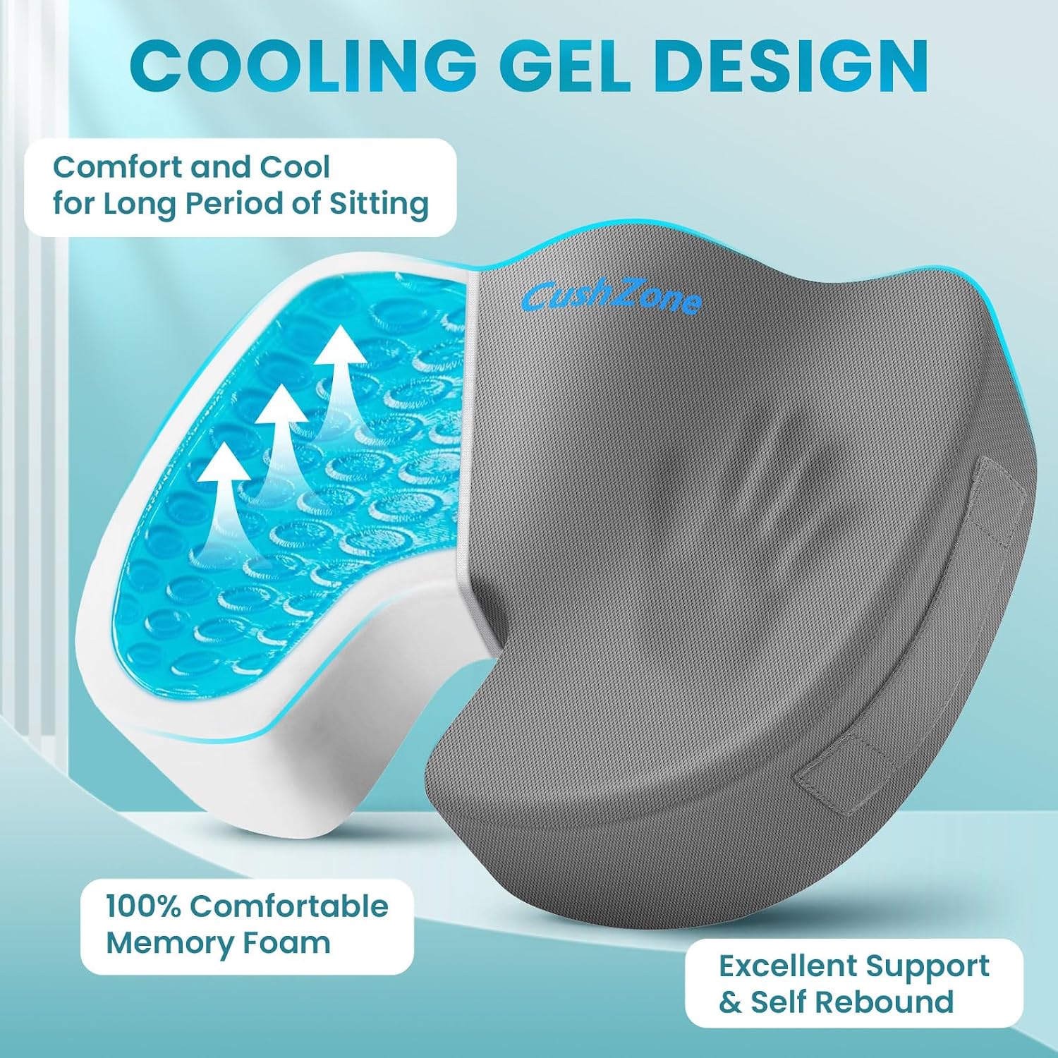 CushZone Office Chair Seat Cushion, Cooling Gel Enhanced Memory Foam Cushion for Long Sitting - Back, Sciatica, Coccyx, Tailbone Pillow - f…