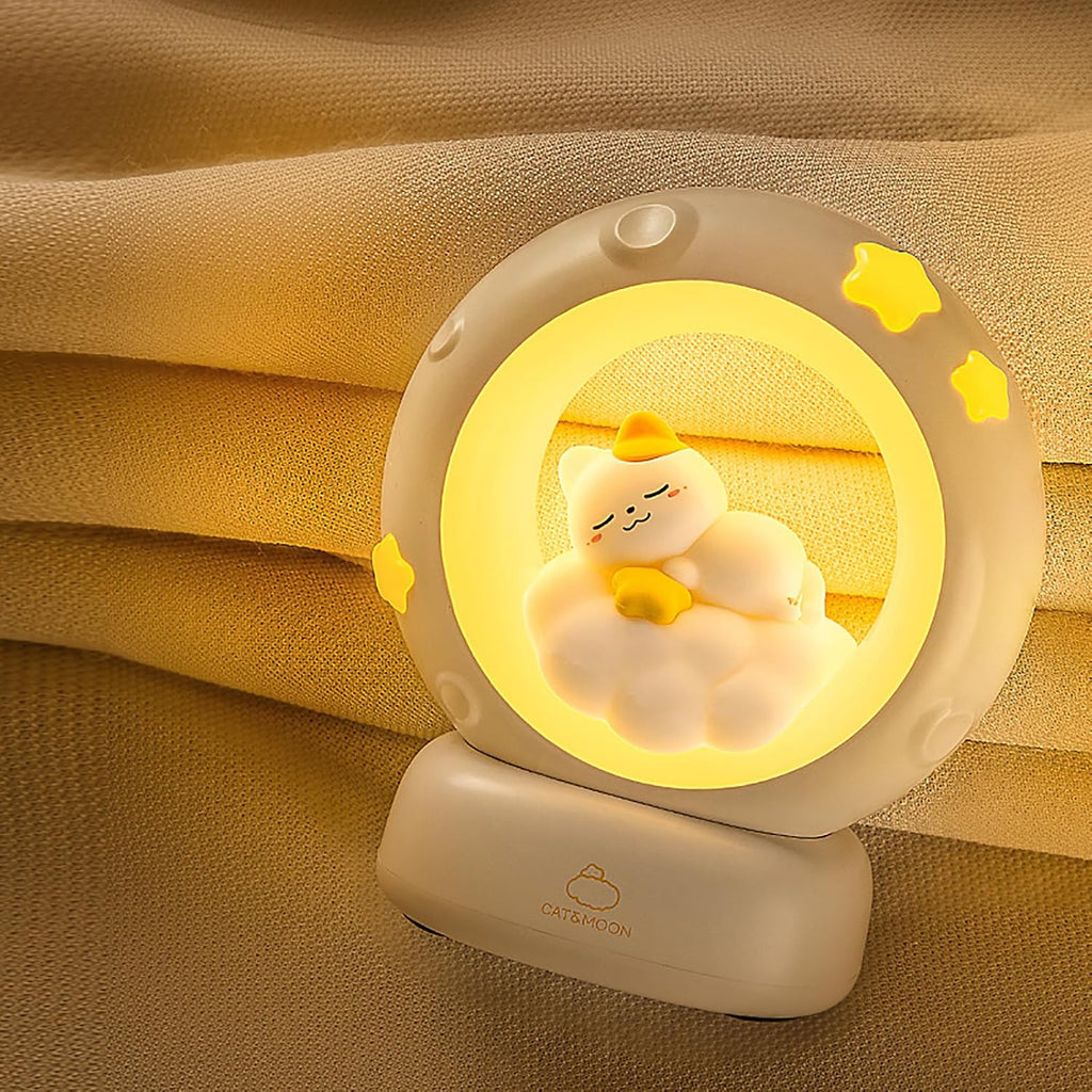Moon and Cat Rechargeable Night Light, Safe PVC and ABS Material, 3 Brightness Levels, Tap Control, Warm Light, Toddler Sleeping Lamp…