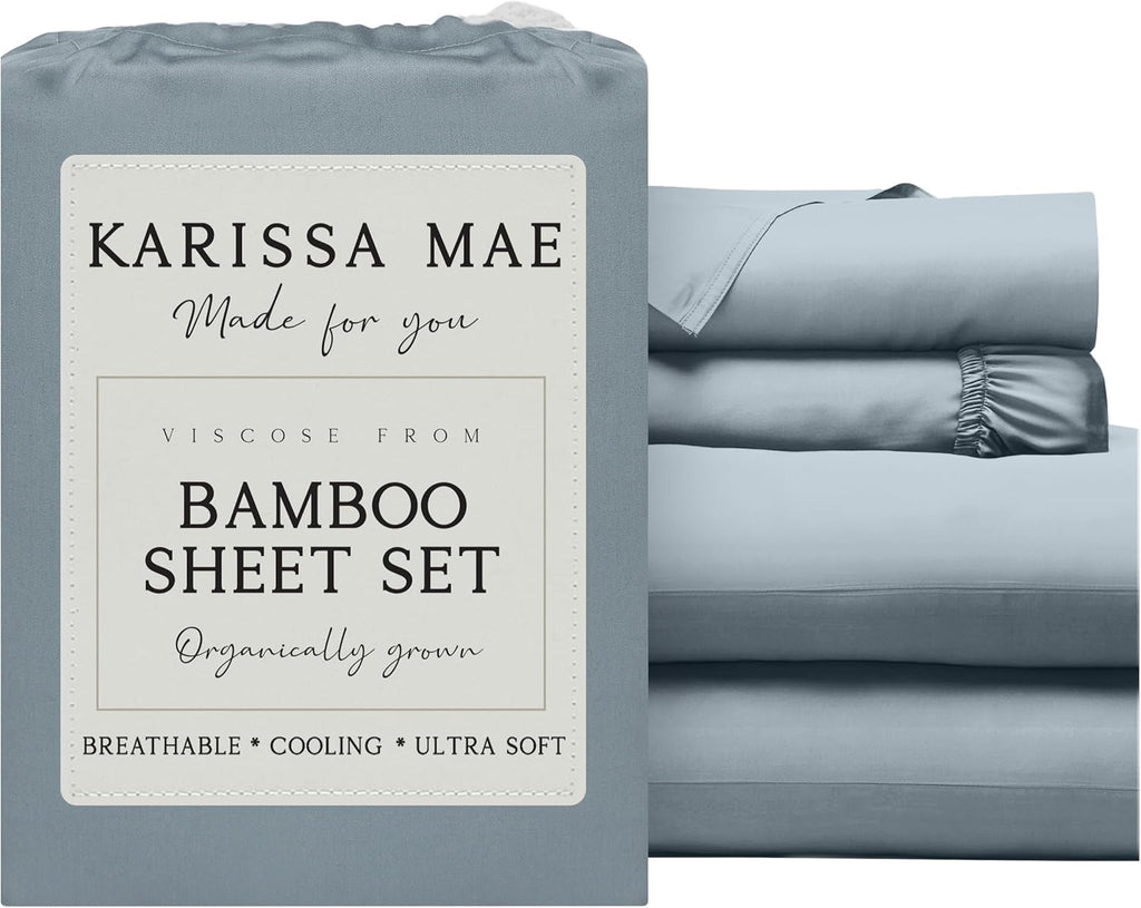 KARISSA MAE Pure Viscose from Bamboo Full Size Sheet Set | 100% FSC Certified | Luxuriously Soft | Cooling | 18" Deep Pocket w/Corner…