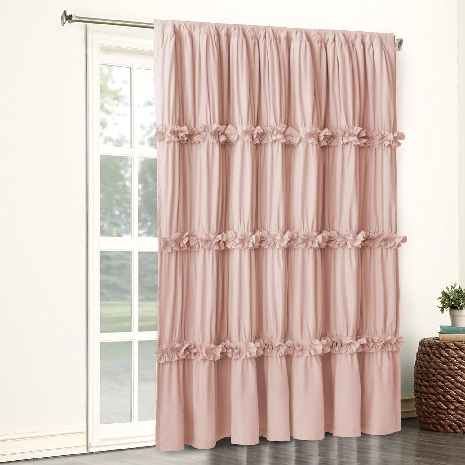 Homechoice Decor Room Divider Window Curtains, Boho Ruched Blackout Window Treatments with 3 Rows of Butterfly Flowers, Rustic Rod Pocket…