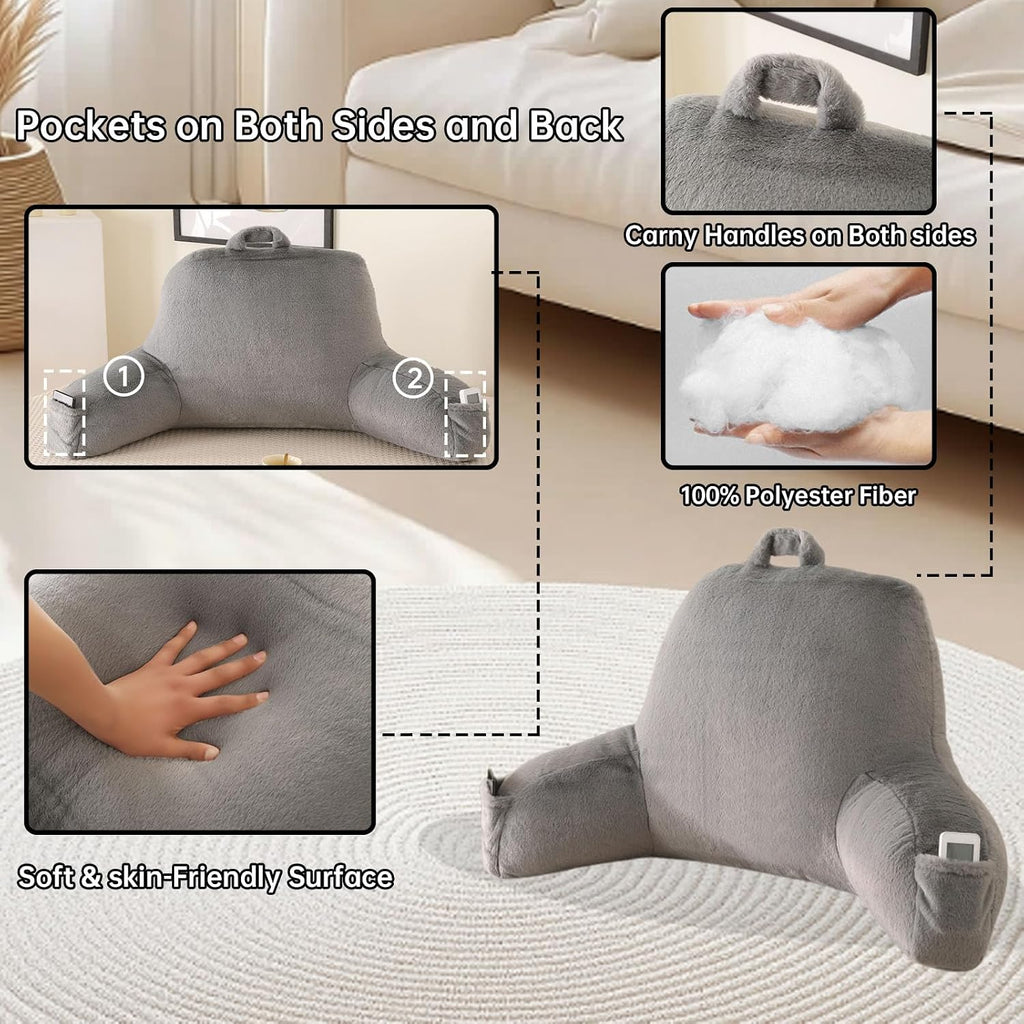 Pajeo Large Plush Backrest Pillow for Sitting in Bed, Faux Fur Sitting Pillow with Support Arms, Oeko-TEX Certified Aesthetic Lounging Pillow…